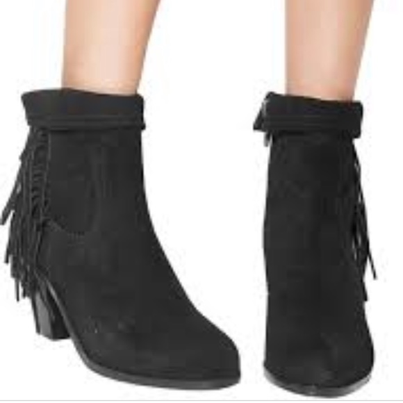 Sam Edelman Black Louie Suede Fringe Bootie - Picture 1 of 12